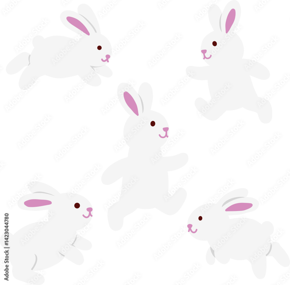 set of cute white rabbits for easter illustration set of cute white rabbits for easter illustration