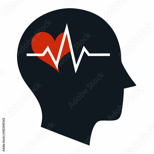 Head silhouette + heartbeat line 
 with white background