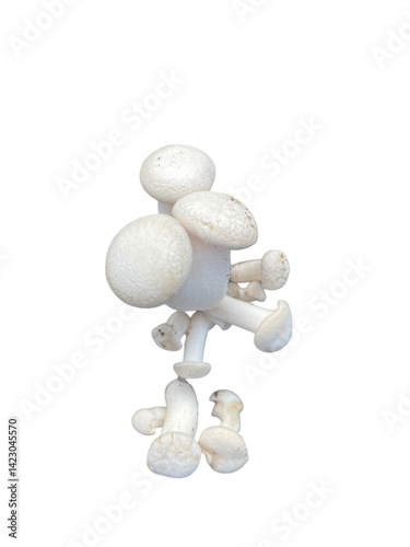 Fresh white mushrooms are displayed in cluster, showcasing their smooth, round caps and sturdy stems. These edible fungi are often used in various culinary dishes, adding flavor and texture