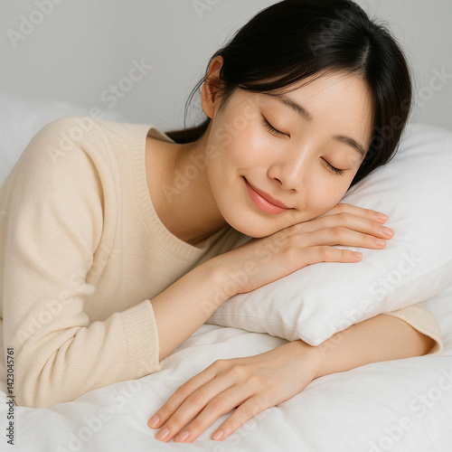 portrait of a young woman lying on her bed