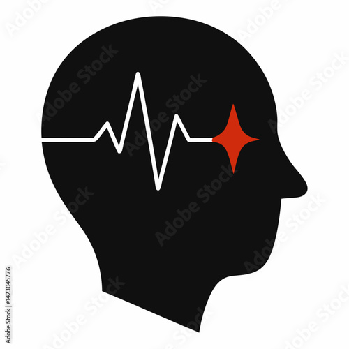 Head silhouette + heartbeat line 
 with white background