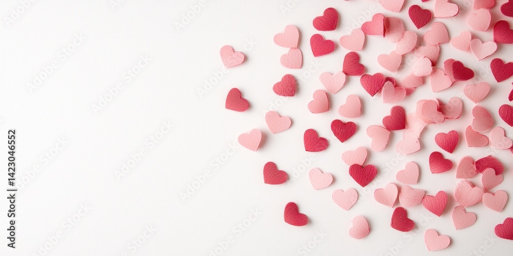 Pink and Red Hearts Scattered on White Background Pink and Red Hearts Scattered on White Background