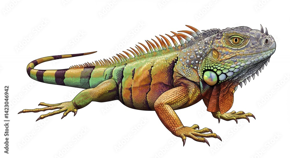 Obraz premium Vibrant iguana illustration detailed reptile image exotic pet stock photo