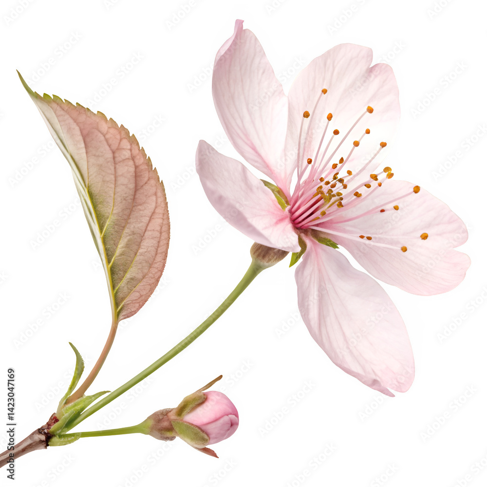 Naklejka premium Delicate cherry blossom leaf in pale pink with slight translucency