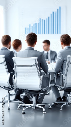 Executives review data on large screen, sophisticated office setting - professional room progress technology business
