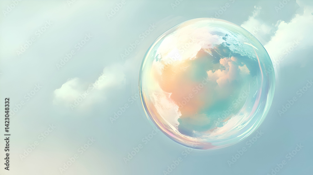 Dreamy cloudscape captured within the ethereal confines of a radiant bubble Dreamy cloudscape captured within the ethereal confines of a radiant bubble