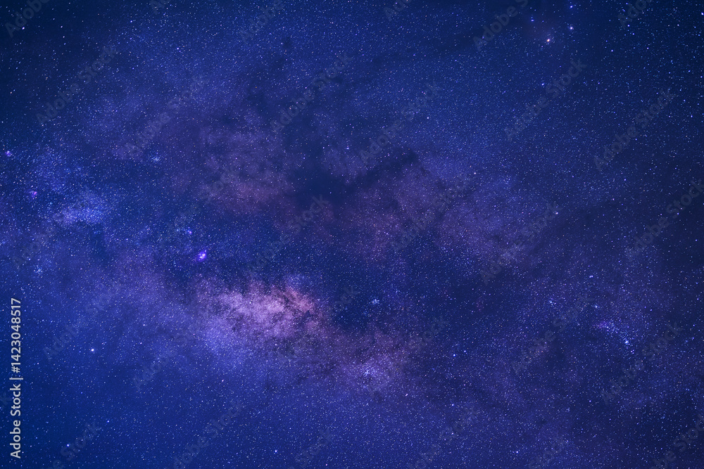 Night blue sky space background, Starry universe in dark blue sky, Milky way galaxy with stardust field in deep universe