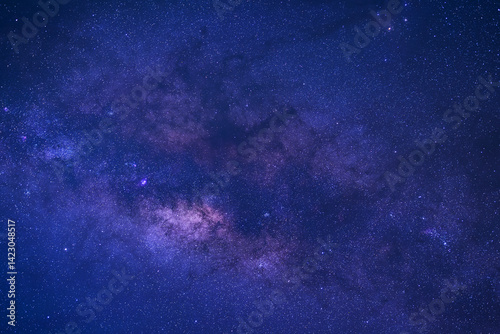 Obraz na płótnie Night blue sky space background, Starry universe in dark blue sky, Milky way galaxy with stardust field in deep universe w salonie