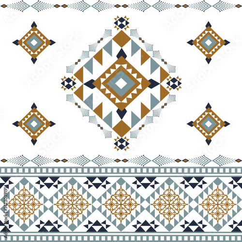 Tribal vector ornament. Seamless African pattern. Ethnic carpet with chevrons. Aztec style. Majolica style. Ancient interior. Modern rug. Geo print on textile. Kente Cloth. Navajo style.