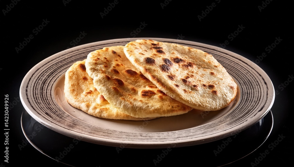 Flatbread on a plate on a black background Flatbread on a plate on a black background