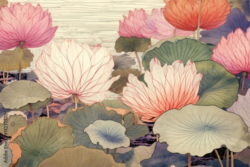 Wallpaper Mural Lotus leaves art backgrounds flower. Torontodigital.ca