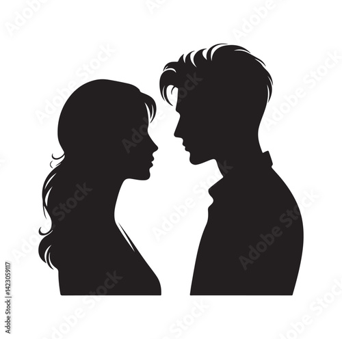 Couple looking each other silhouette vector illustration
