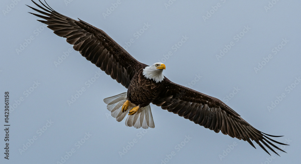 Naklejka premium Eagle Flying with Open Wings in Sky