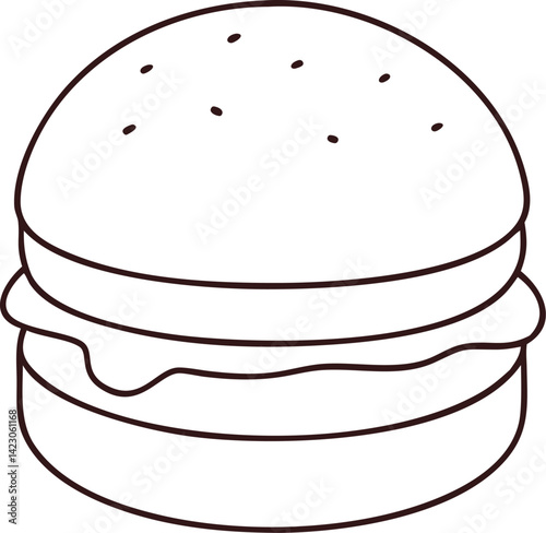 Minimalist Line Drawing of Hamburger Icon in Black and White Vector Style