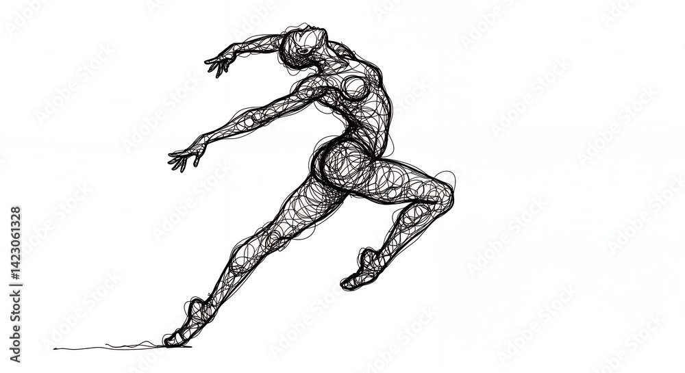Dynamic female figure in motion black and white illustration athletic pose Dynamic female figure in motion black and white illustration athletic pose