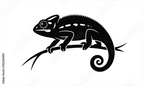 Chameleon on Branch Silhouette