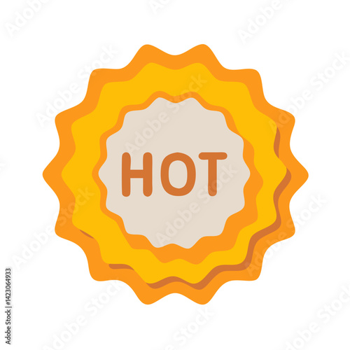 Hot badge icon in yellow and orange flat vector design