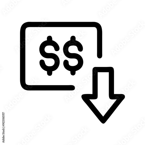 Price drop symbol with dollar signs and downward arrow