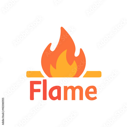 Simple flame icon with orange text in flat design