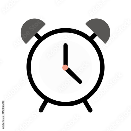 Minimal black and white alarm clock illustration