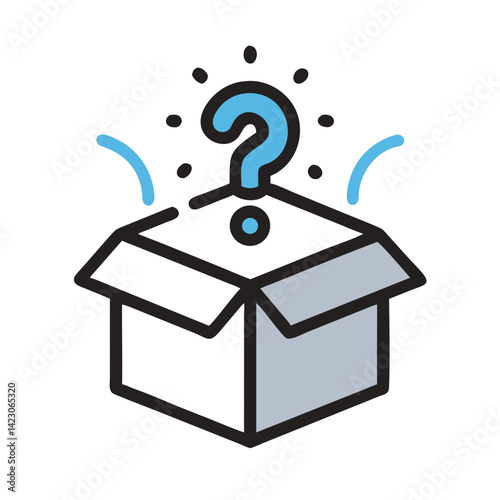 Open box with question mark in simple outline vector style