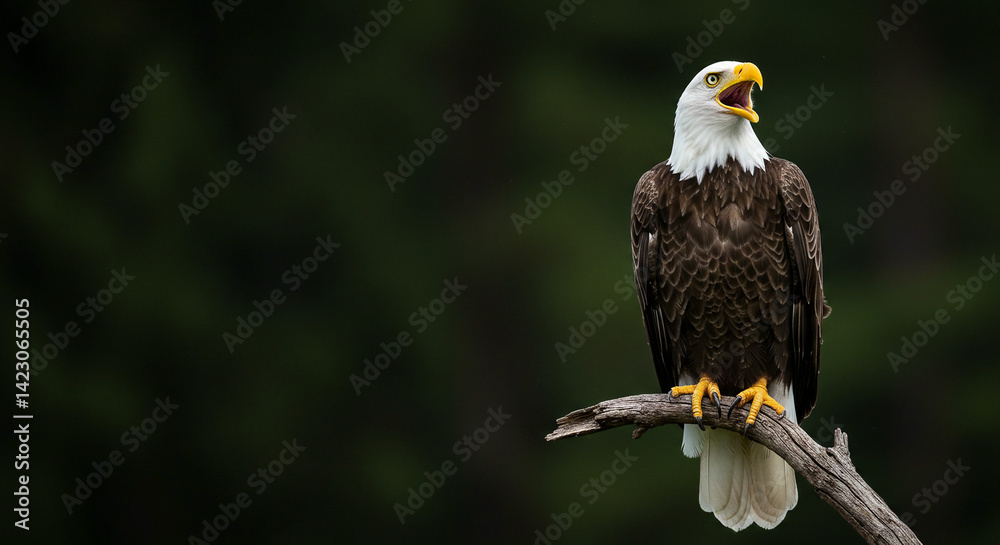 Naklejka premium Eagle Perched on Branch Calling Out in Nature
