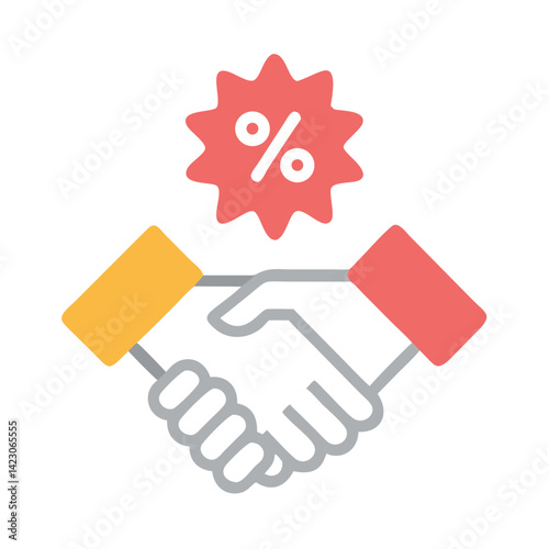 Handshake with red percent icon representing a deal
