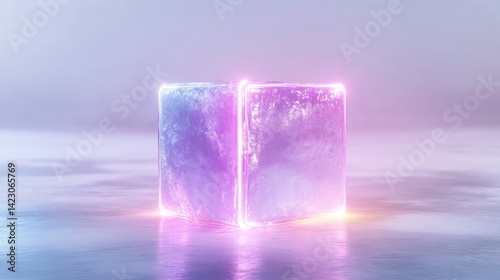 Abstract neon cube, ethereal glow