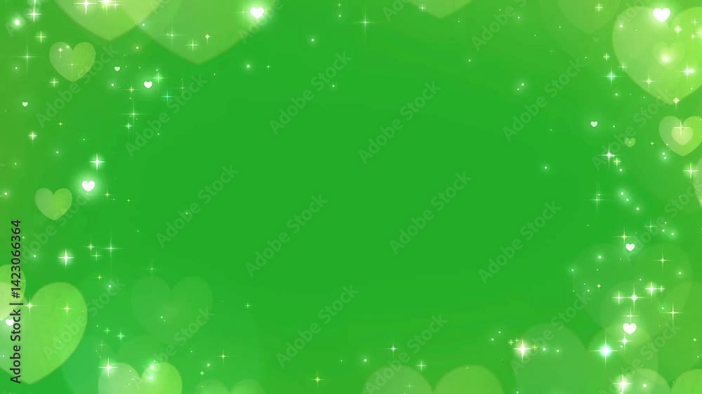 Glittering hearts beautiful animation green screen.