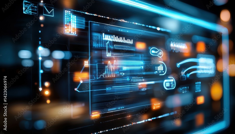 Futuristic digital interface showcasing data analytics in a sleek design. Futuristic digital interface showcasing data analytics in a sleek design.