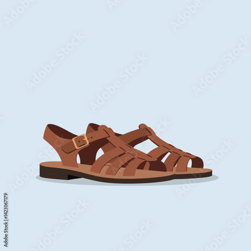 Brown leather sandal with buckle design for casual summer footwear vector illustration 