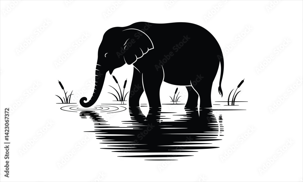 Fototapeta premium Elephant Water Silhouette Black