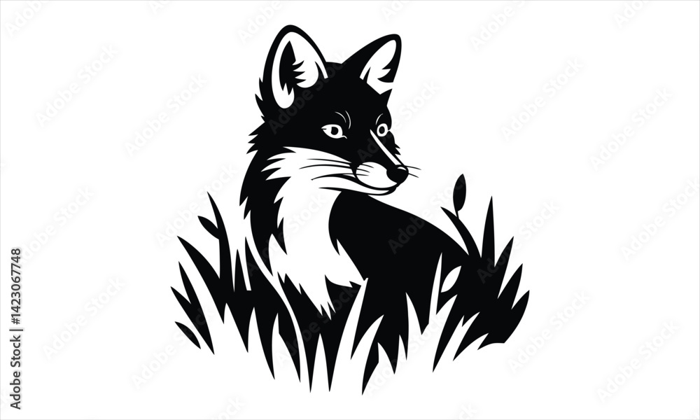 Fototapeta premium Fox Grass Silhouette Black Animal