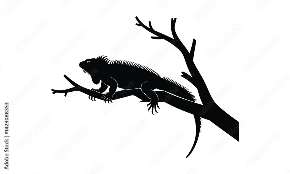 Iguana on Branch Silhouette Iguana on Branch Silhouette