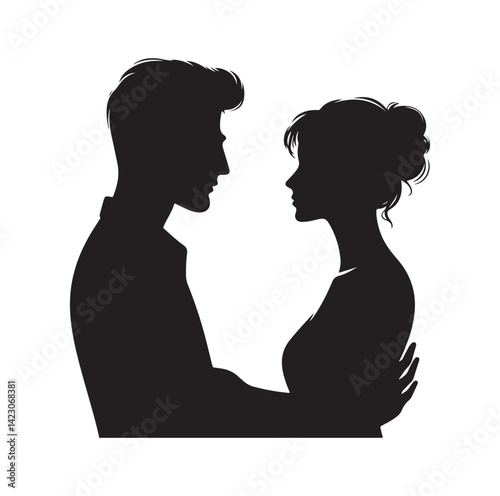 Couple looking each other silhouette vector illustration
