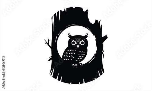  Owl in Tree Hollow Silhouette