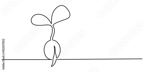 Plant growing continuous one line art drawing of tree plant outline vector illustration. Editable stroke. Sprout single line art illustration. Contour icon. Doodle hand drawn vector illustration.