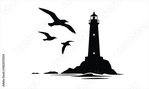  Birds Flying Lighthouse Silhouette