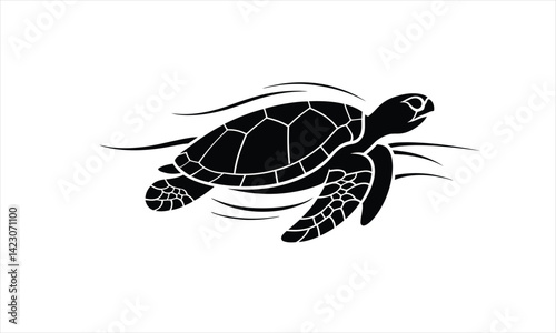 Turtle Silhouette Swimming Ocean