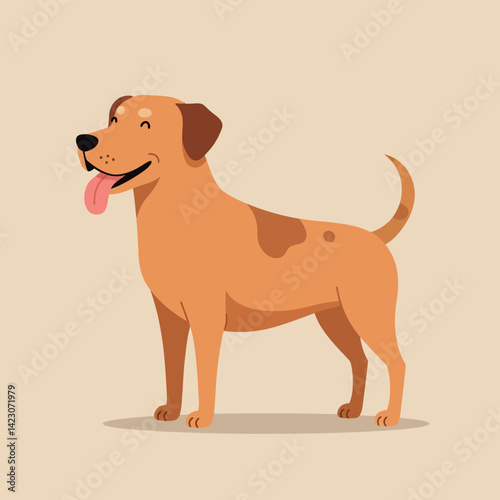 Happy brown dog standing with tongue out friendly pet animal vector illustration cheerful mood 