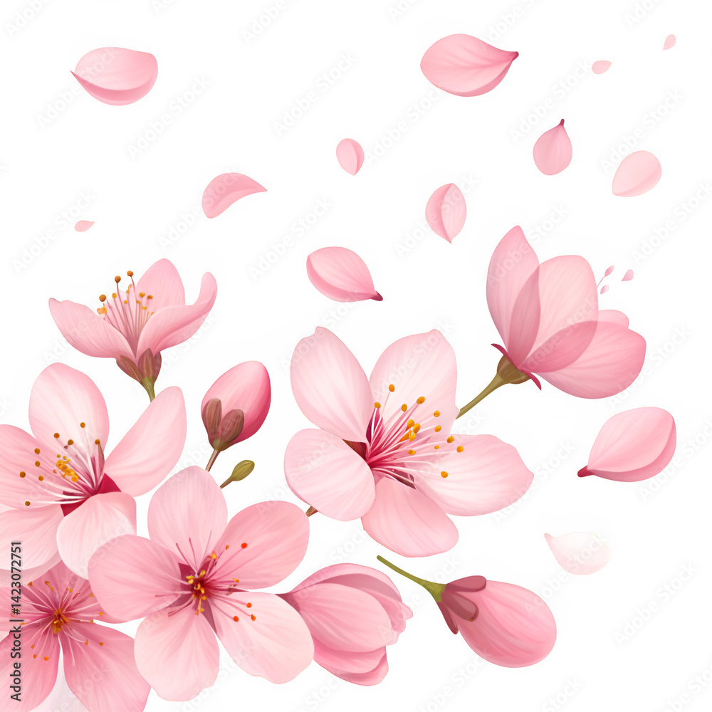 Scattered sakura petals with a floating effect and soft pink tones Scattered sakura petals with a floating effect and soft pink tones