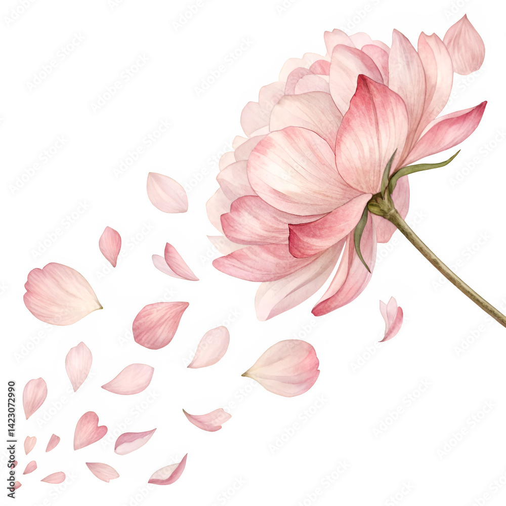Naklejka premium Semi-transparent watercolor peony petals drifting gently in the breeze