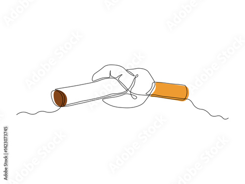 Abstract cigarette tied in a knot, broken cigarette,continuous single line art hand drawing sketch logo
