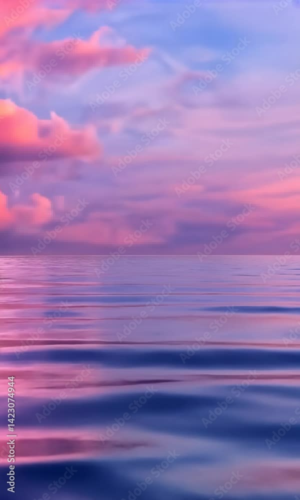 Serene ocean sunset reflection with pink clouds
