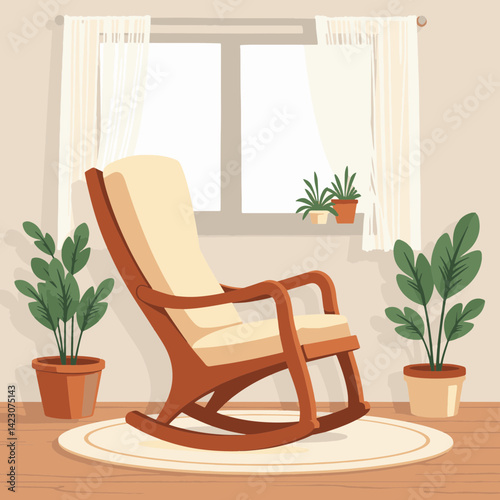 Cozy rocking chair in serene living room, warm relaxation