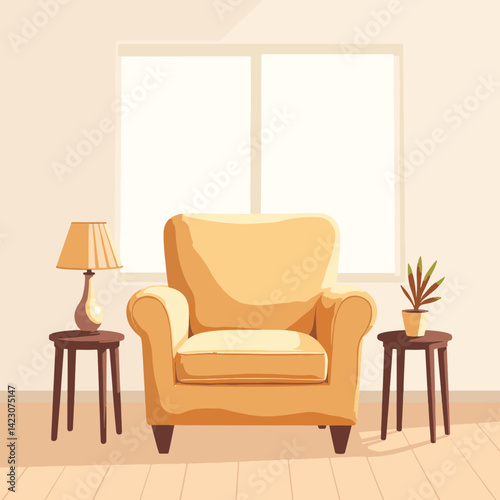 Cozy oversized armchair in bright living room, comfort and warmth