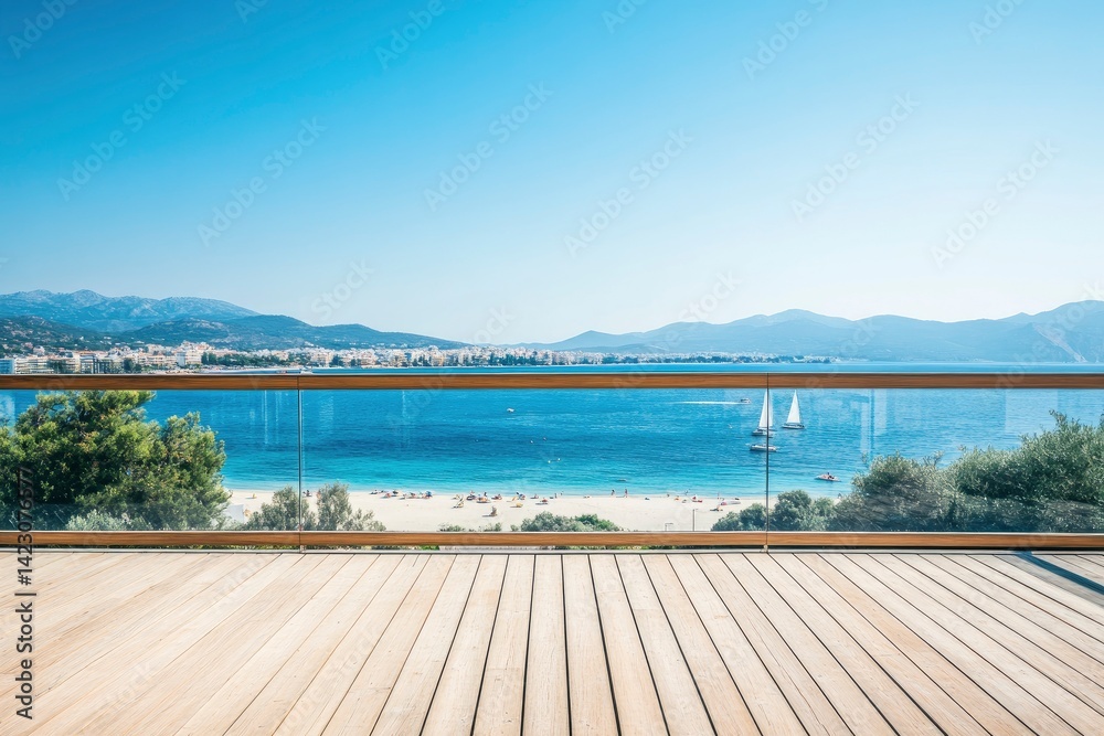 Fototapeta premium Beach View From Balcony on Sunny Day