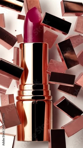 Animation of high-end lipstick tube with glossy metallic finish 