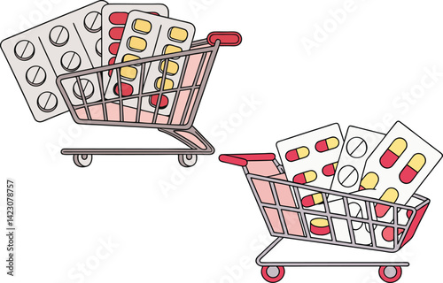 Pharmaceutical Shopping Medication Blister Pack Illustration
