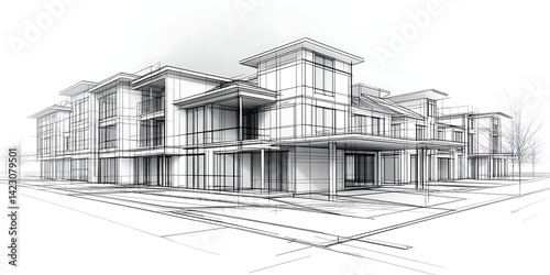 Detailed Architectural Sketch of a Contemporary Multiunit Residential Development Project